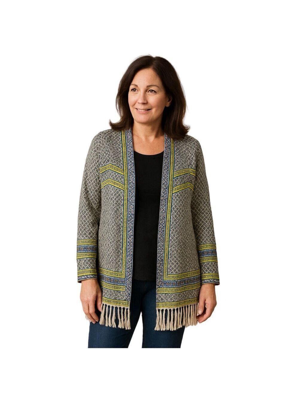 Zozo Waterfall Patterned  Open Front  Cardigan Sz Large